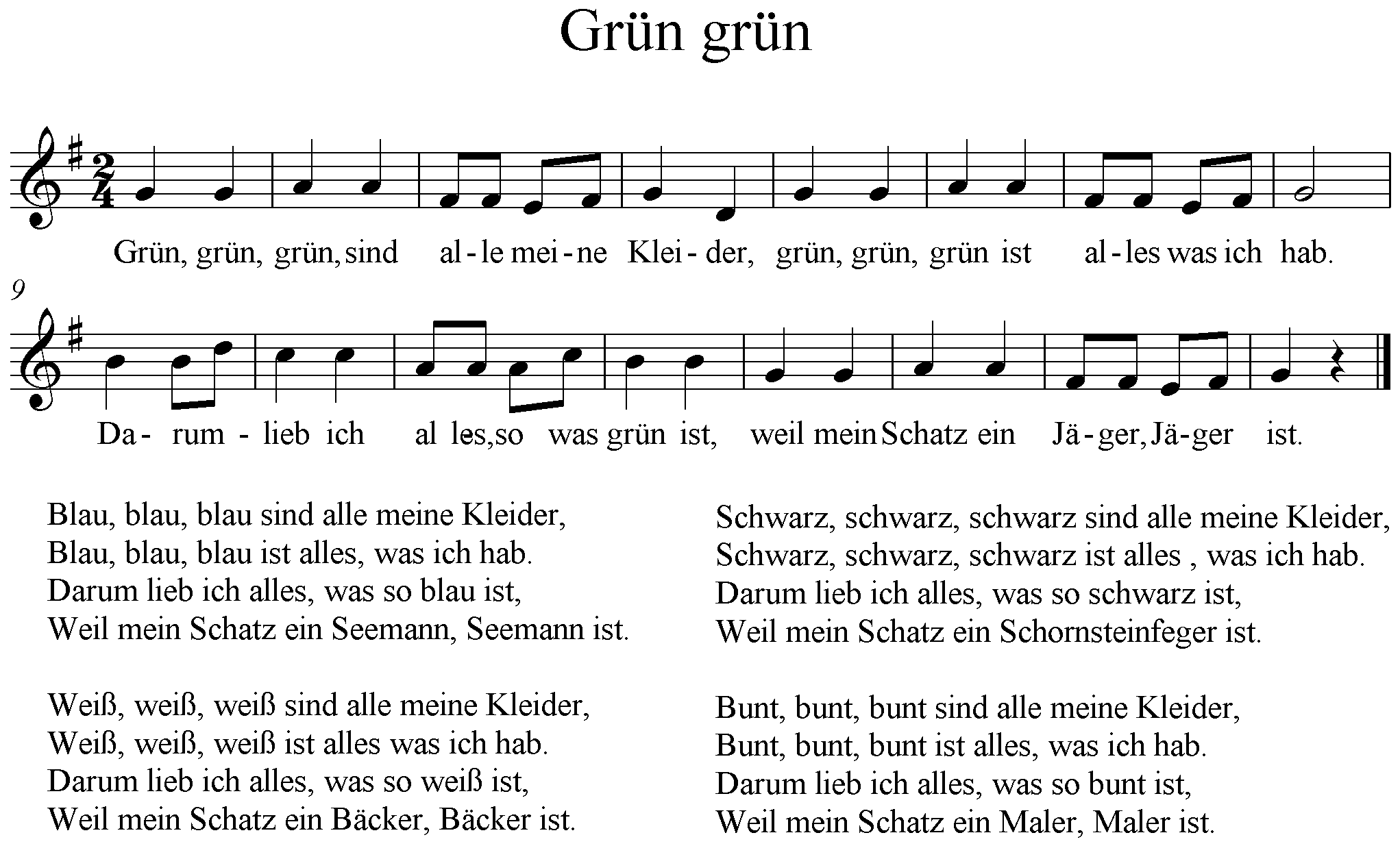 Noten grün grün grün sind alle meine Kleider